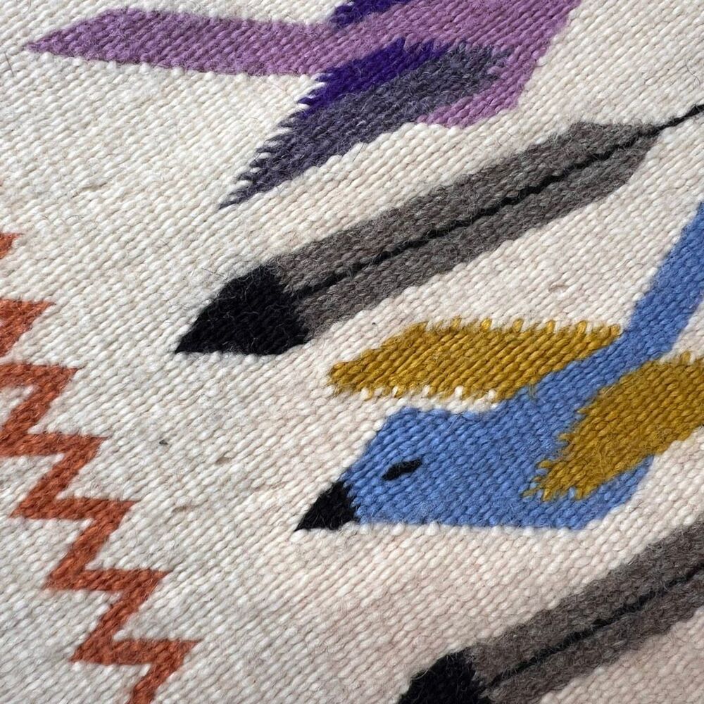 Navajo original wool pictorial rug handwoven birds and feathers - Picture 8 of 11